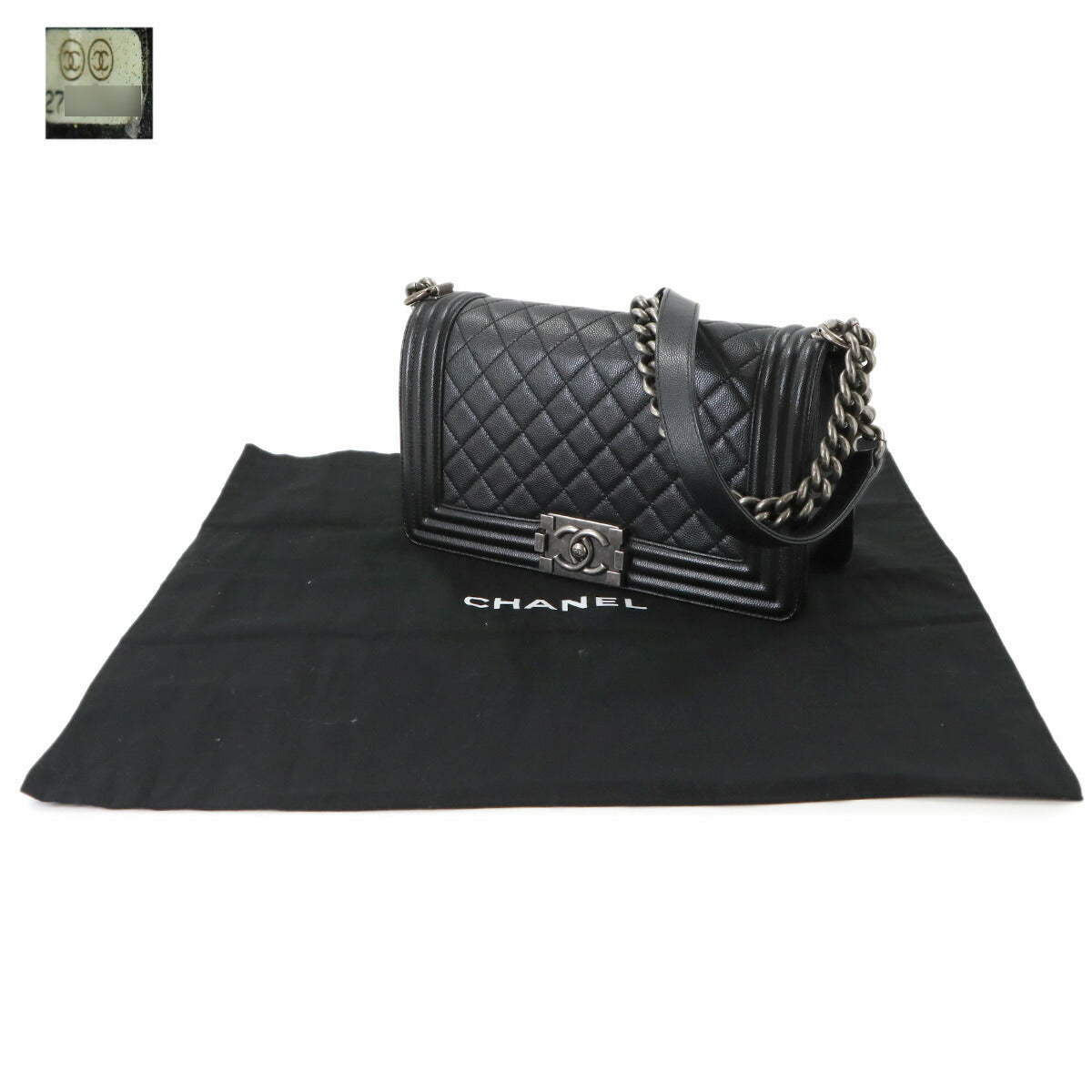 BOY CHANEL Chain Shoulder Bag Leather Black A67086 Purse