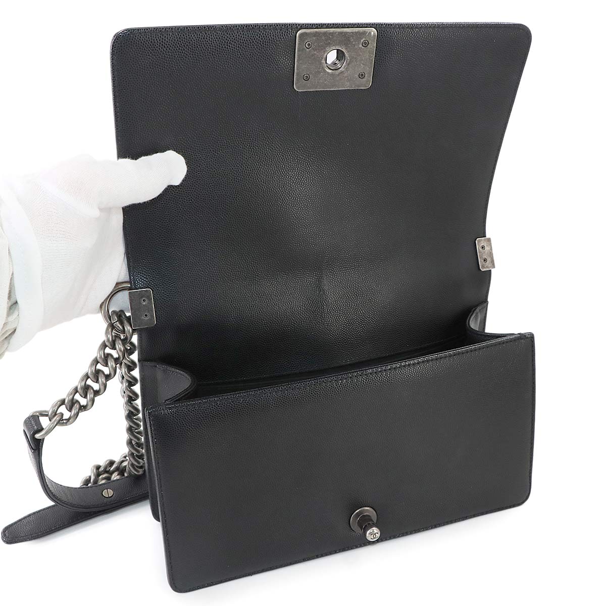 BOY CHANEL Chain Shoulder Bag Leather Black A67086 Purse