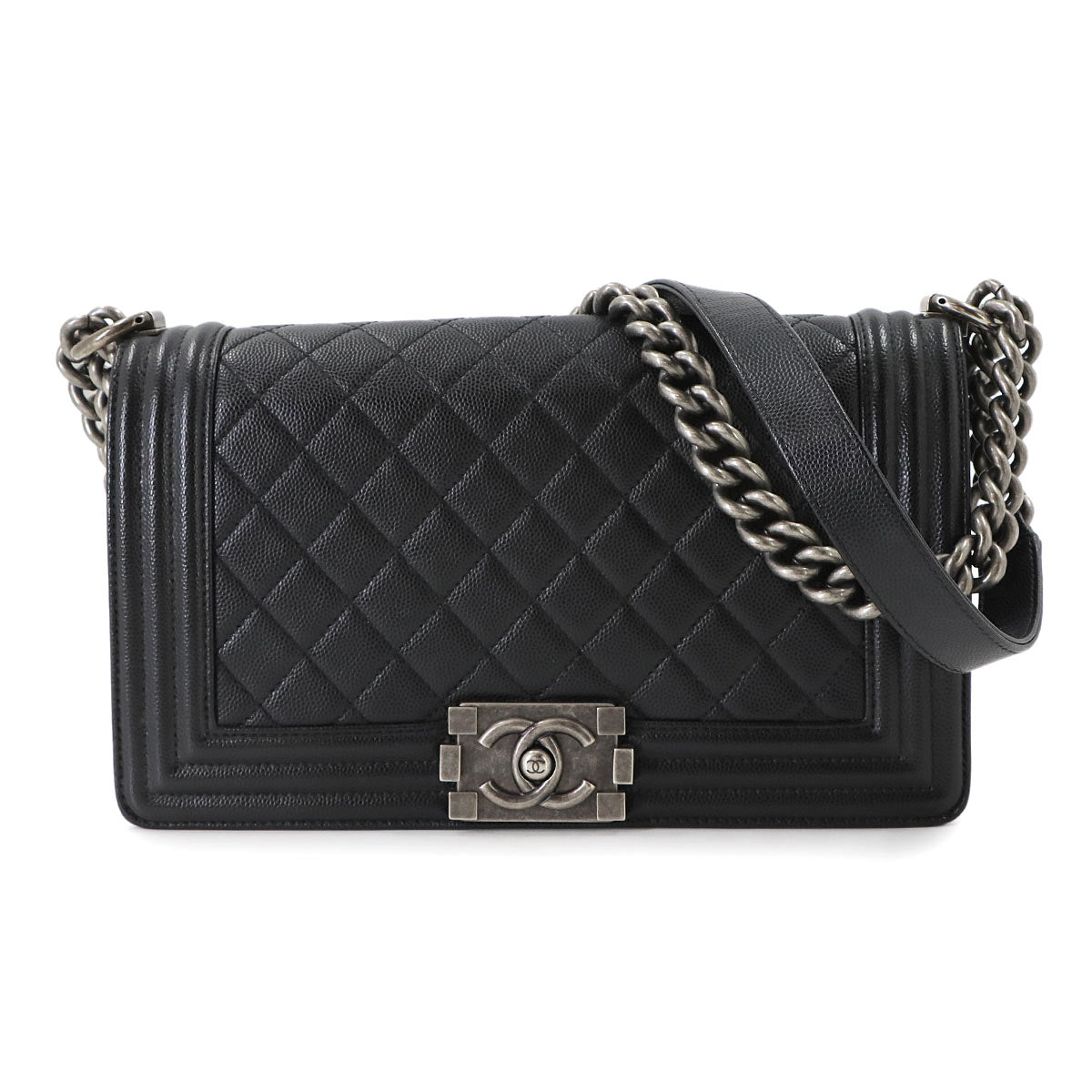 BOY CHANEL Chain Shoulder Bag Leather Black A67086 Purse