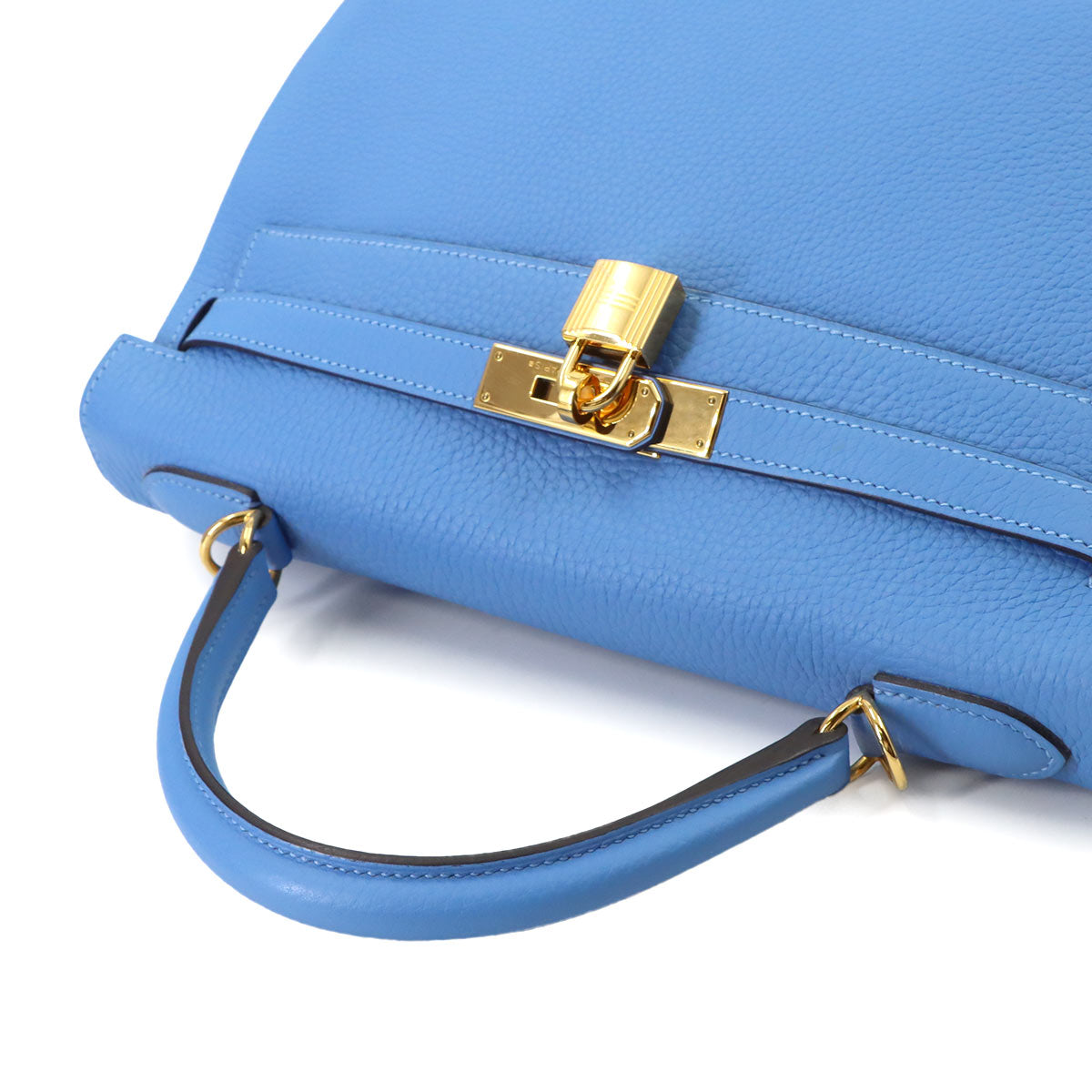 Kelly 32 Taurillon Clemence Bleu Paradis Hand Shoulder Bag