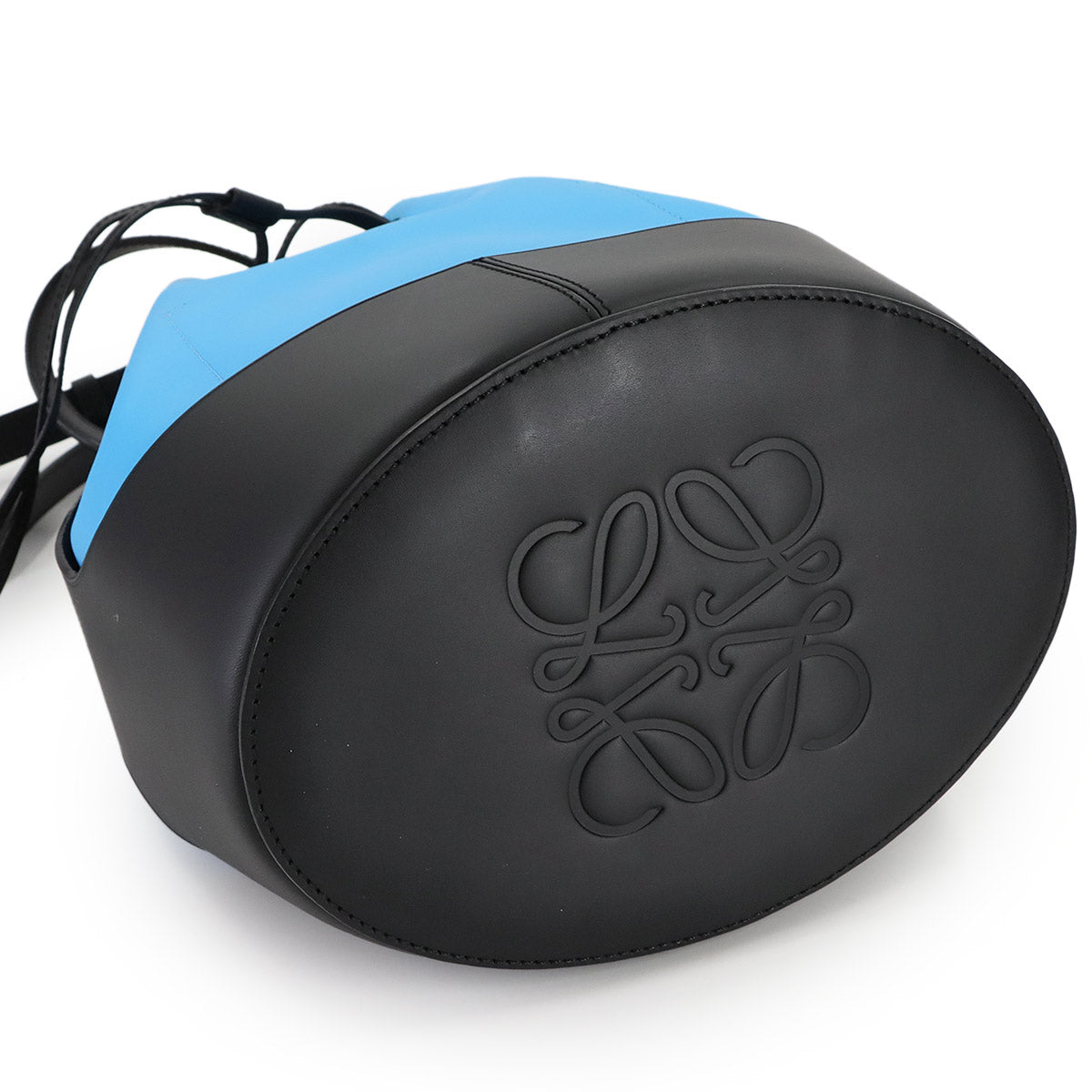 Balloon Medium Hand Shoulder Bag Leather Blue Black Purse