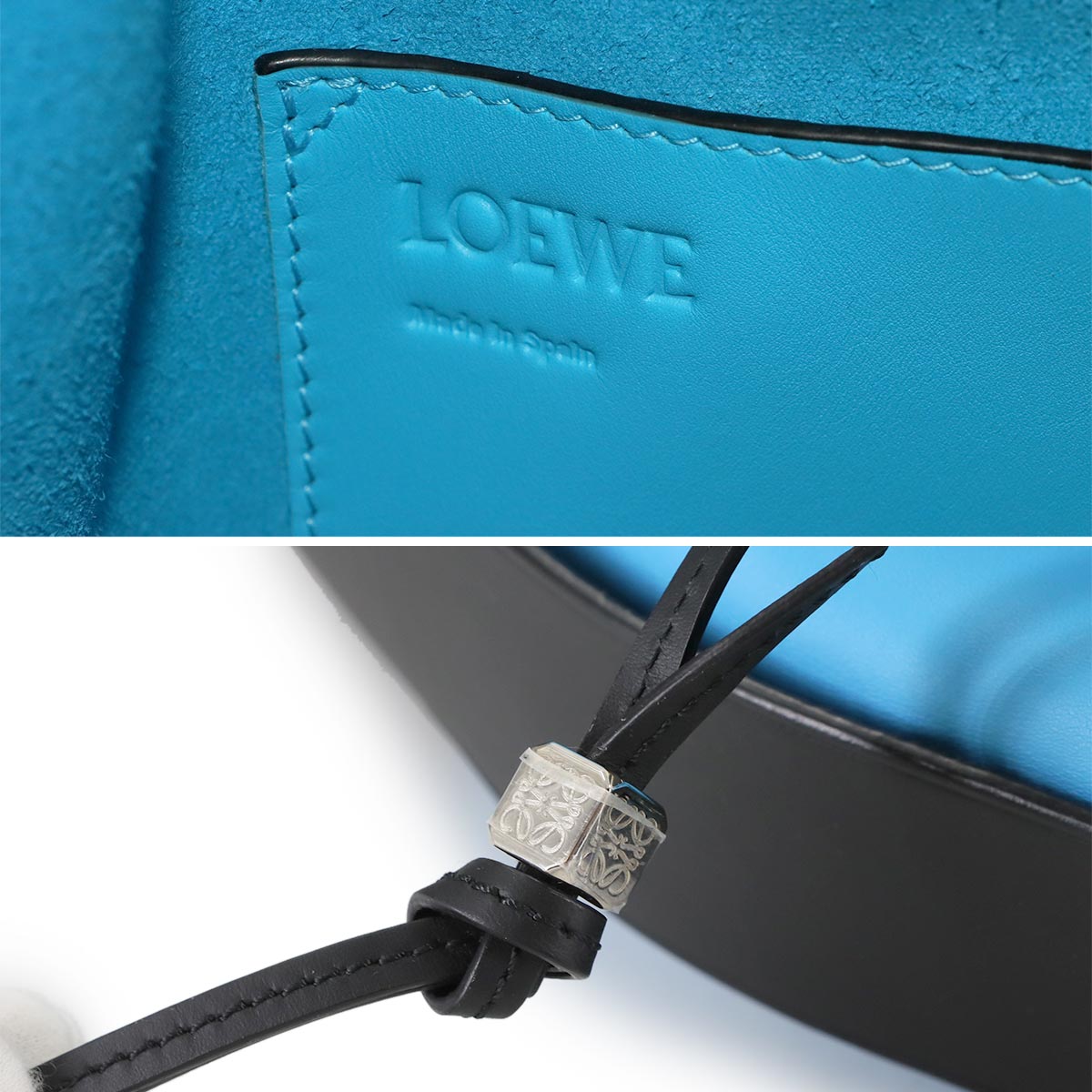 Balloon Medium Hand Shoulder Bag Leather Blue Black Purse