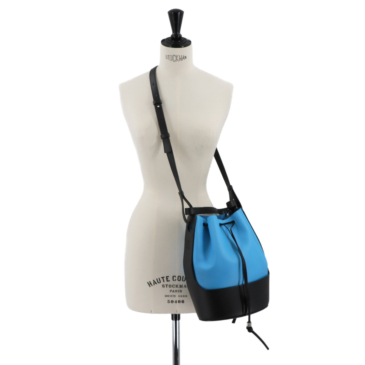 Balloon Medium Hand Shoulder Bag Leather Blue Black Purse