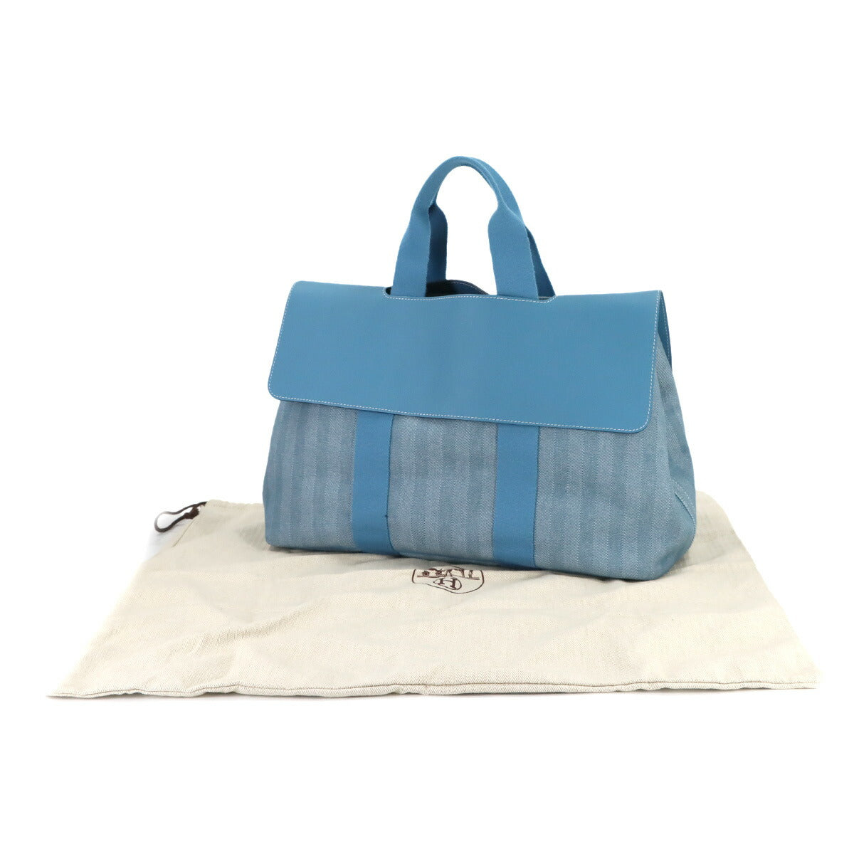 Valparaiso MM Hand Bag Toile chevrons Leather Bleu Jean Purse