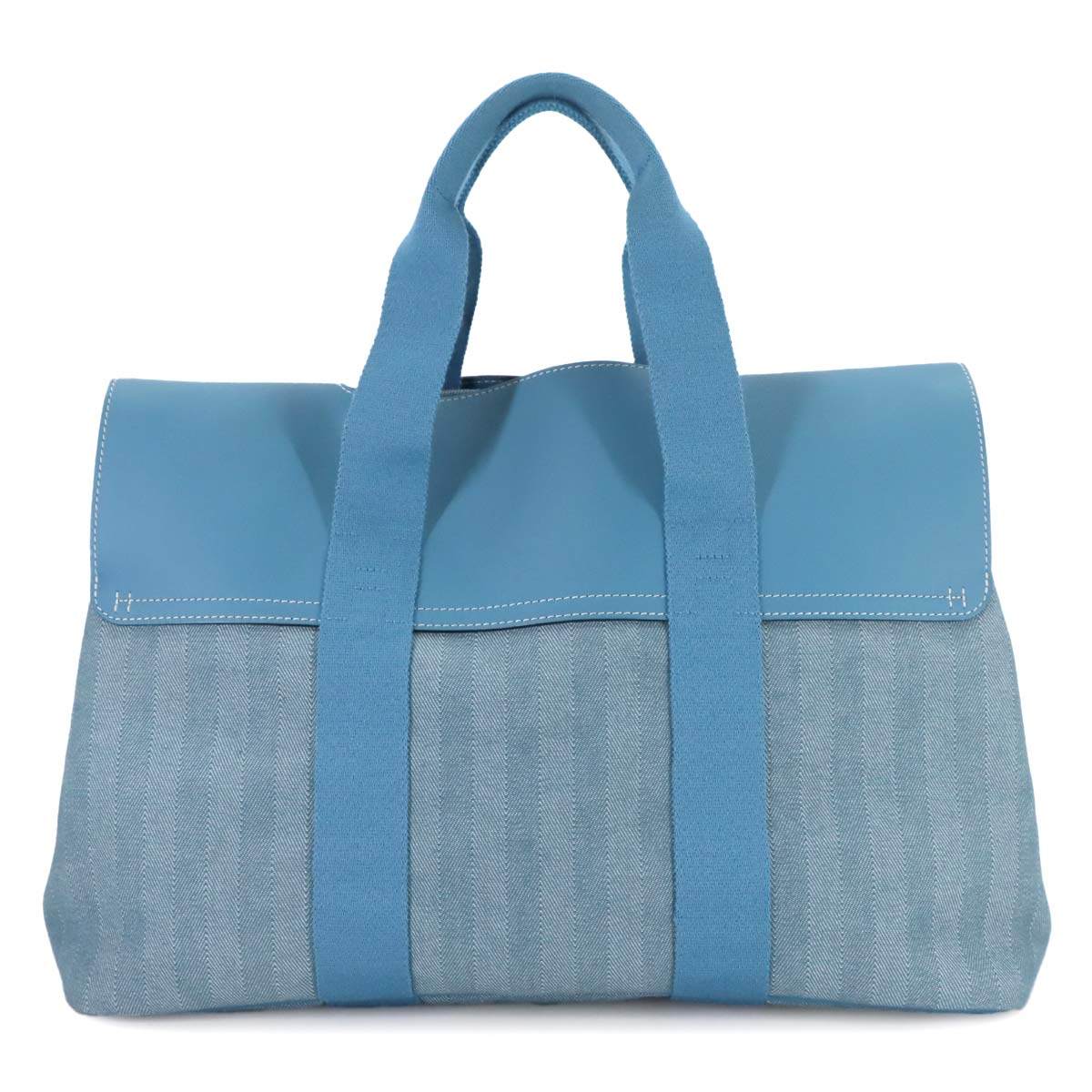 Valparaiso MM Hand Bag Toile chevrons Leather Bleu Jean Purse