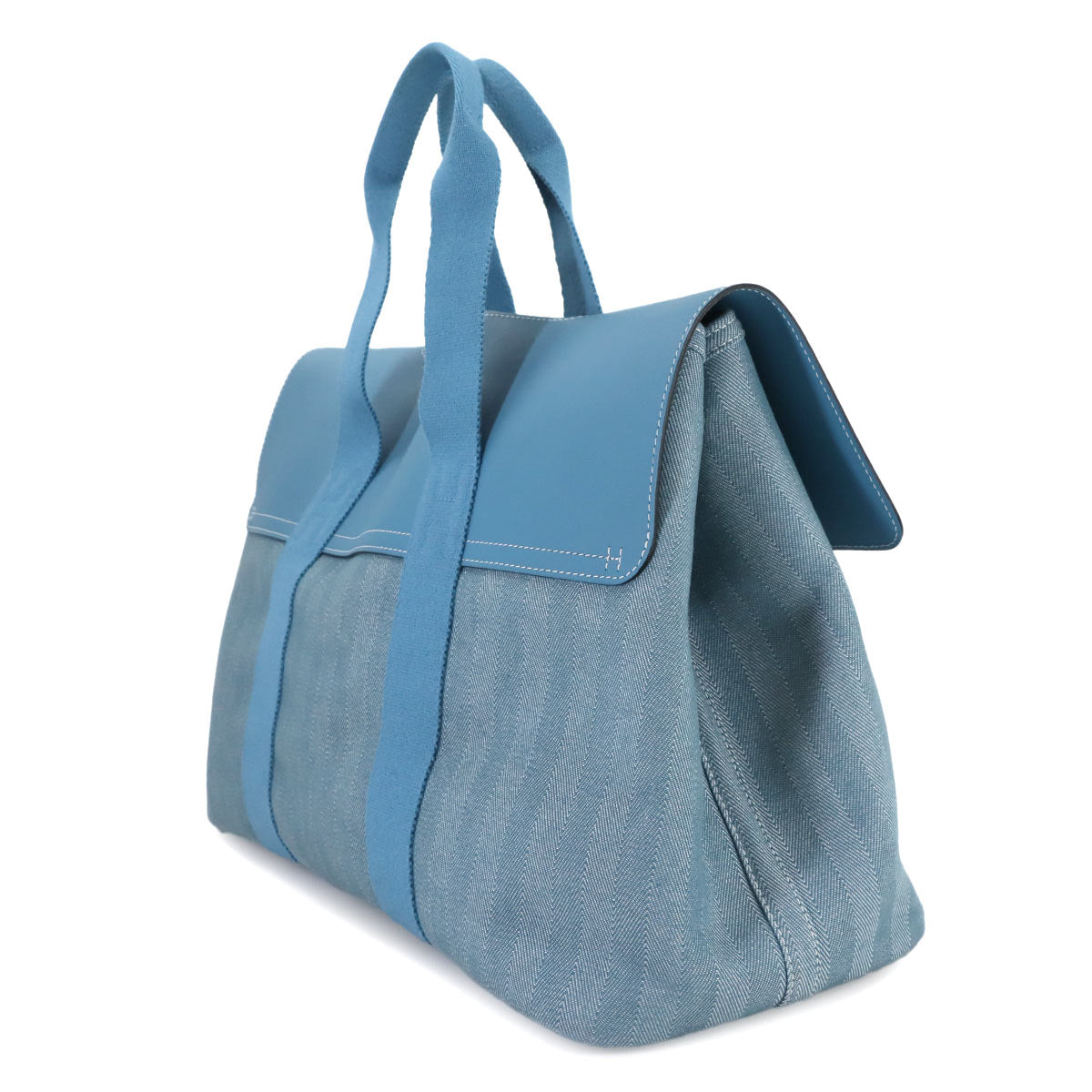 Valparaiso MM Hand Bag Toile chevrons Leather Bleu Jean Purse