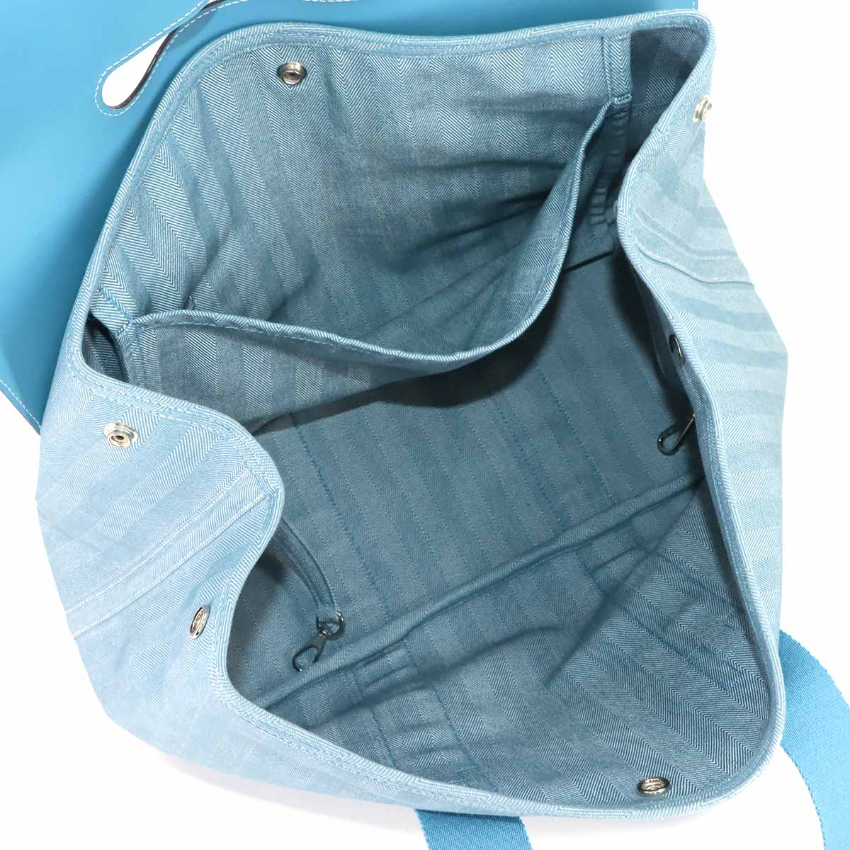 Valparaiso MM Hand Bag Toile chevrons Leather Bleu Jean Purse
