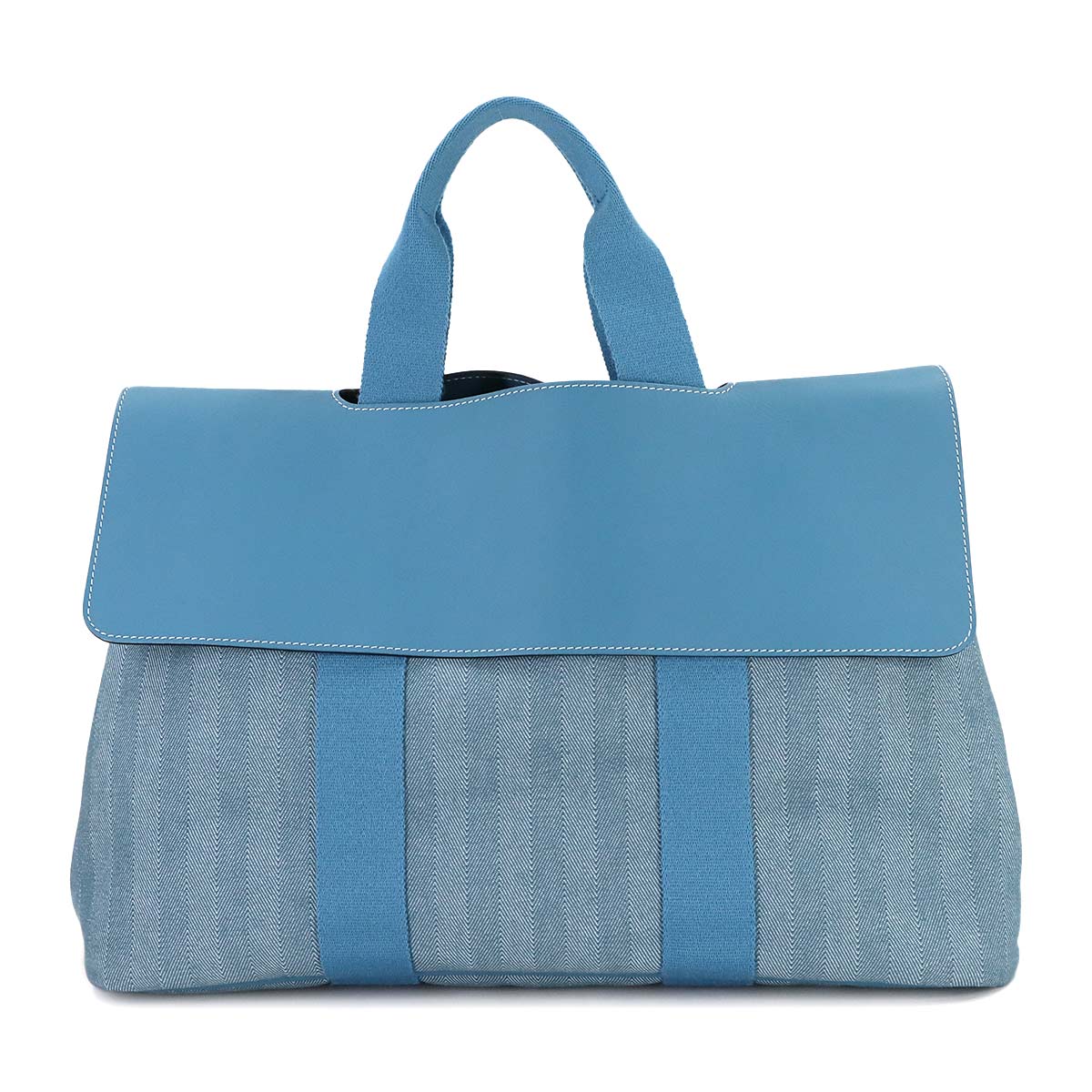 Valparaiso MM Hand Bag Toile chevrons Leather Bleu Jean Purse