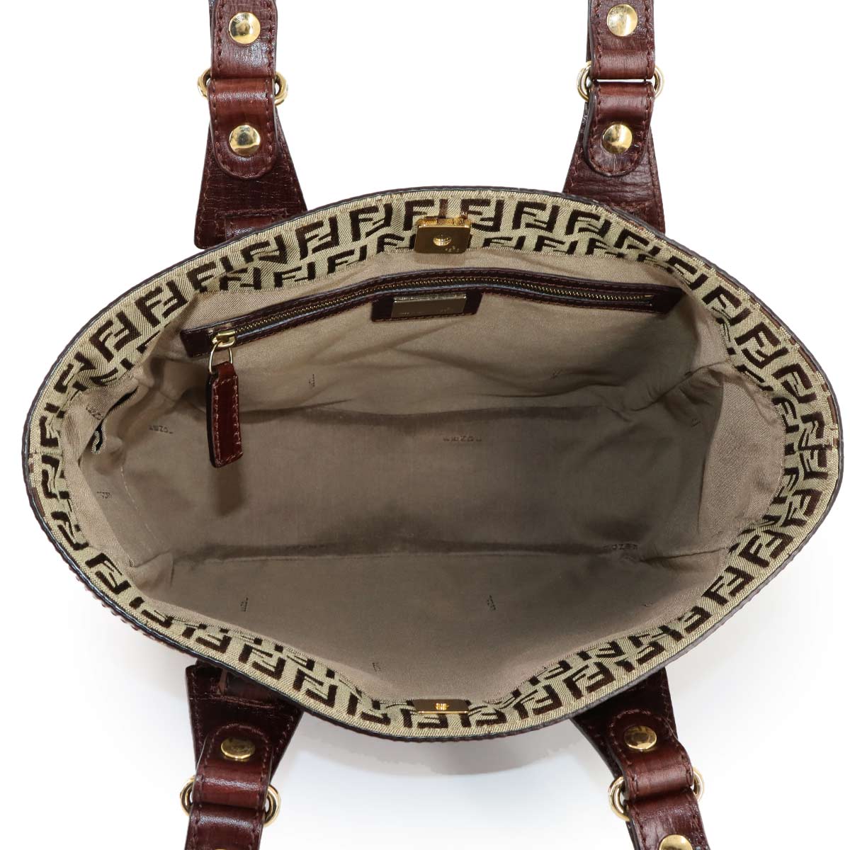Zucchino Tote Bag Canvas Leather Beige Brown 8BH161 FF Purse