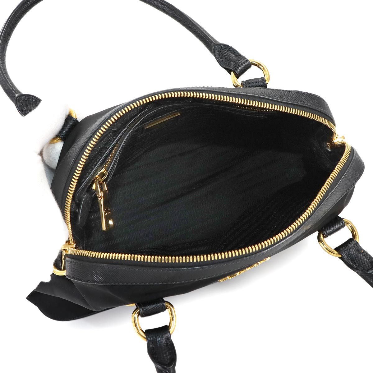 Hand Shoulder Bag Nylo Saffiano leather Black 1BB013 Purse