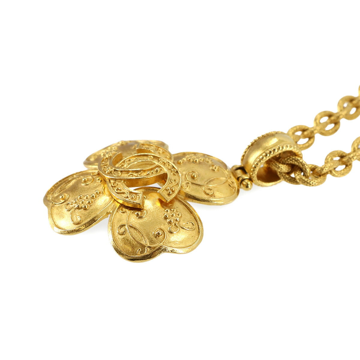 Clover Coco Logos Long Necklace Gold 96A Vintage Accessory