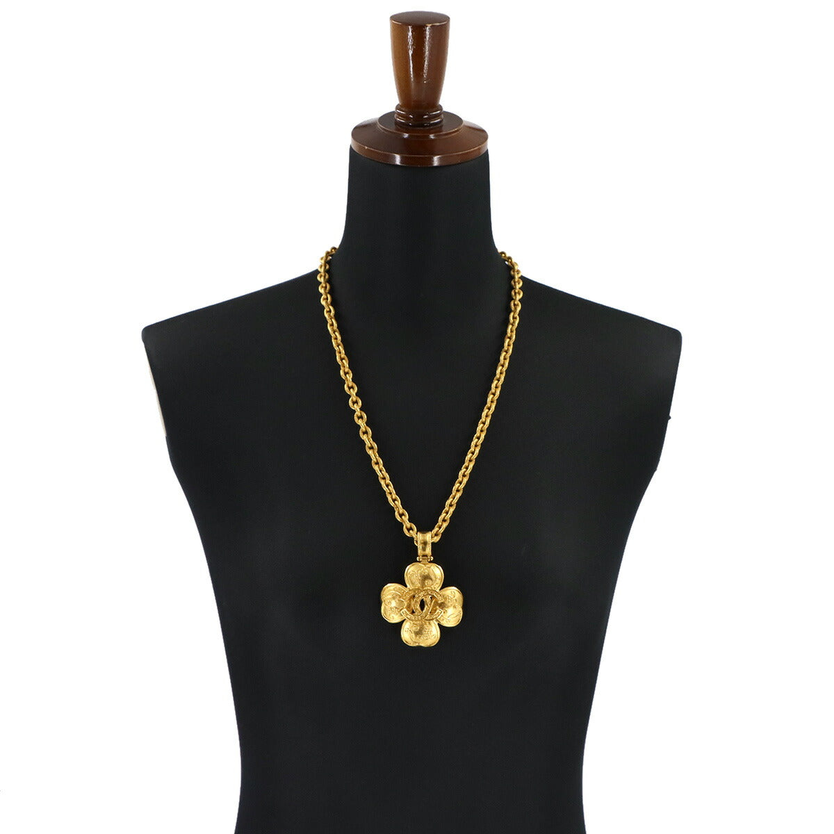 Clover Coco Logos Long Necklace Gold 96A Vintage Accessory