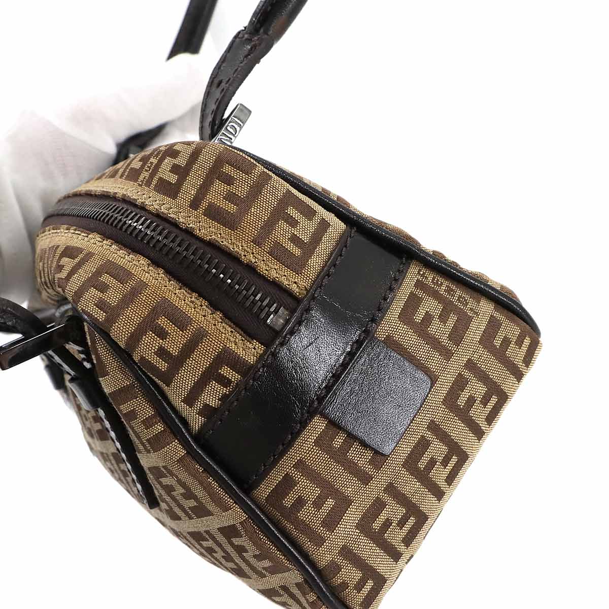 Zucchino Hand Bag Canvas Leather Beige Brown 8BN004 Purse