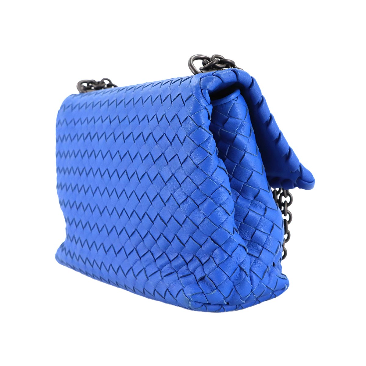 Intrecciato Chain Shoulder Bag Leather Blue Purse