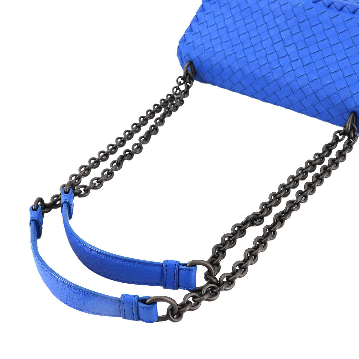Intrecciato Chain Shoulder Bag Leather Blue Purse