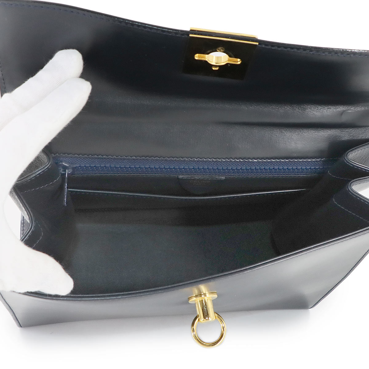 Gancini Hand Bag Leather Navy Vintage Purse