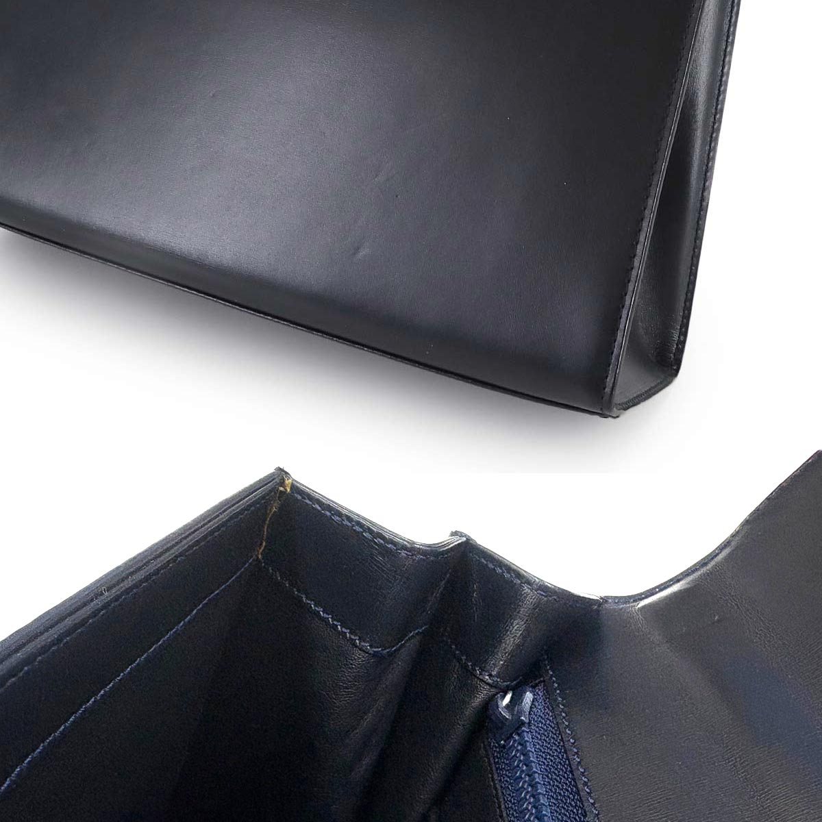 Gancini Hand Bag Leather Navy Vintage Purse