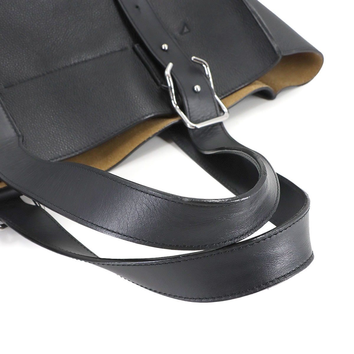 Buckle Tote Bag Leather Black Purse