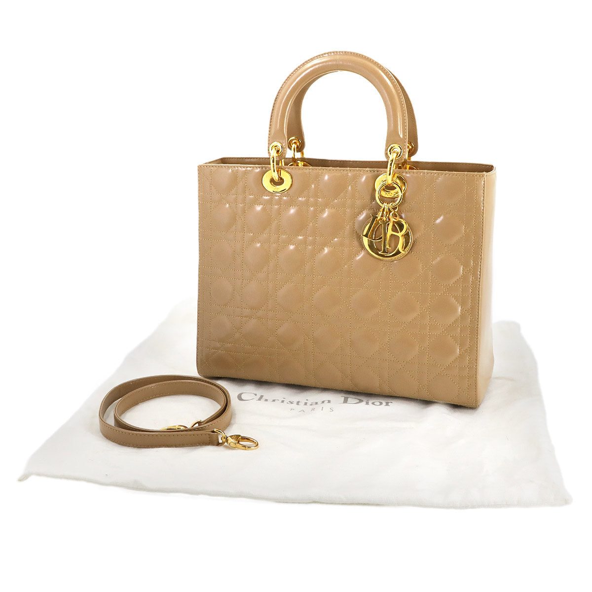 Lady Dior Large 2way Hand Shoulder Bag Leather Beige