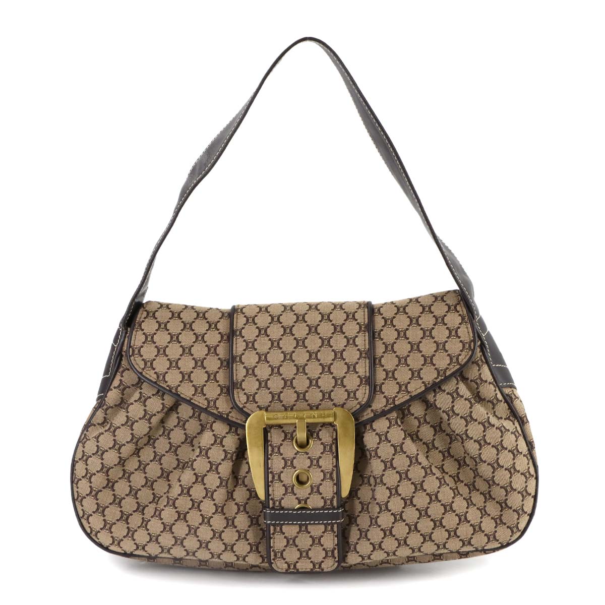 Macadam Hand Bag Canvas Leather Brown Purse Vintage