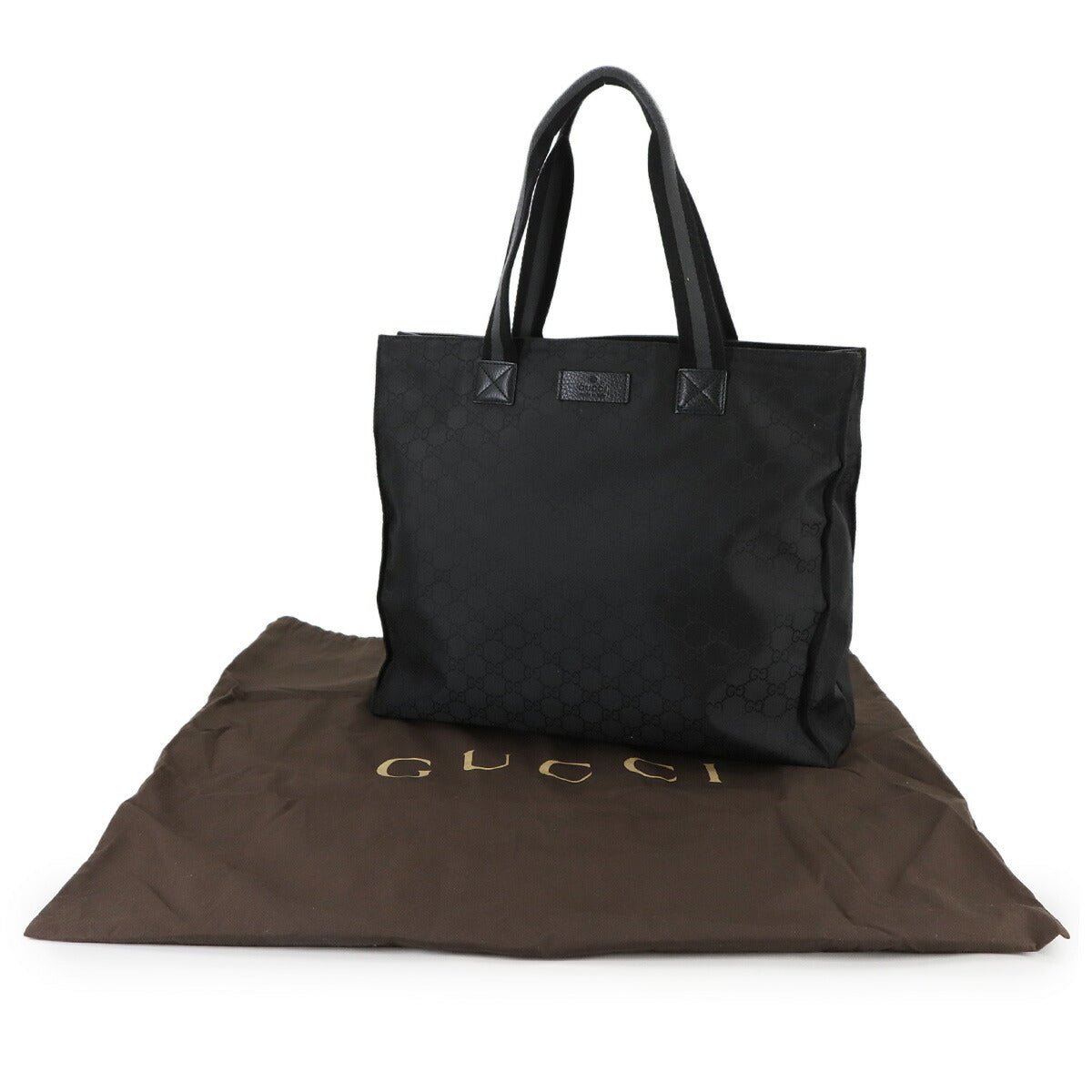 GG Nylon Tote Bag Leather Black 449178 Purse