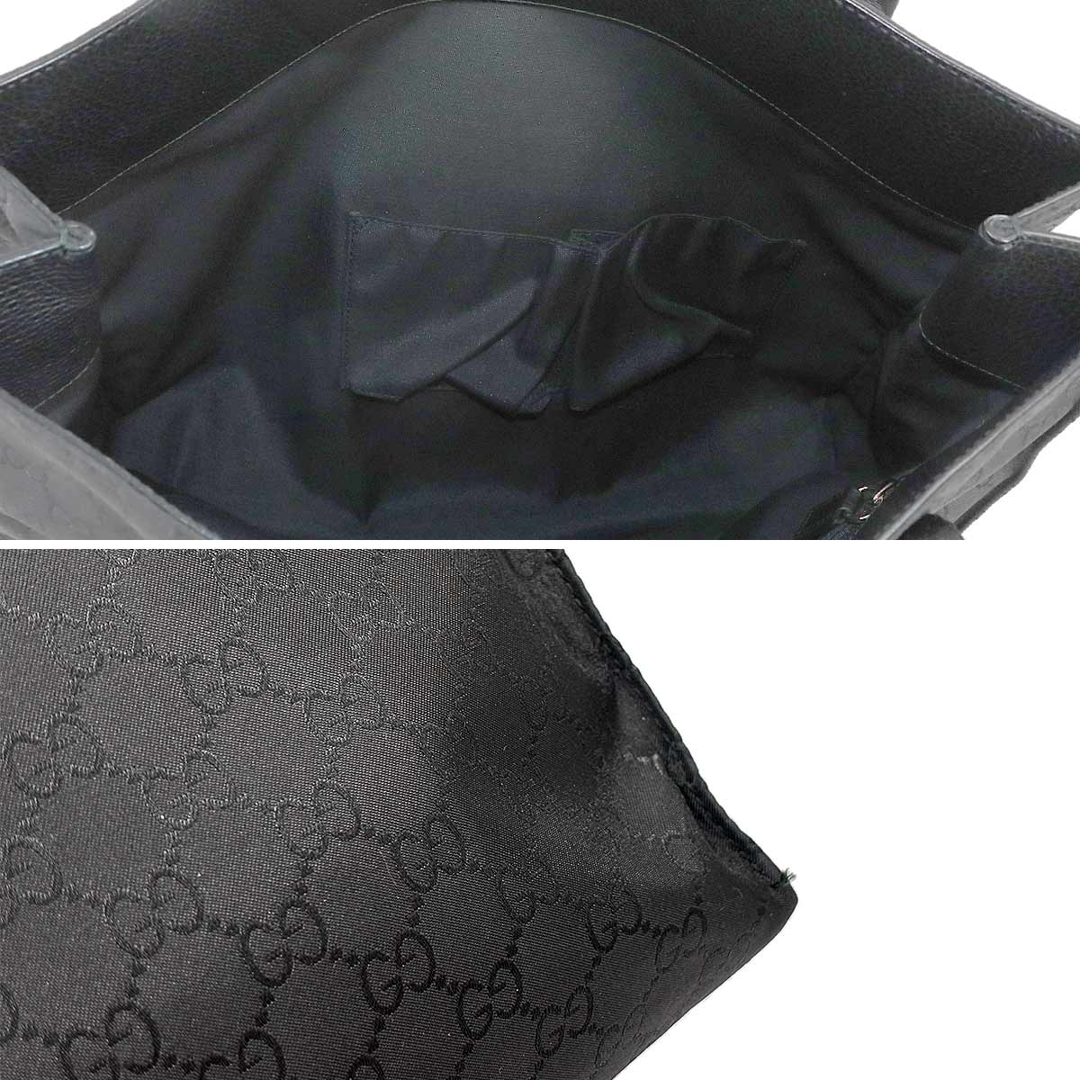 GG Nylon Tote Bag Leather Black 449178 Purse