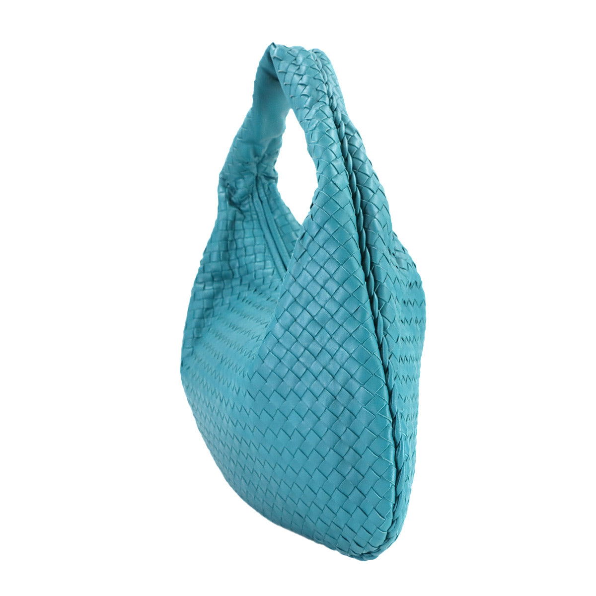 Intrecciato Hobo Shoulder Bag Leather Blue Purse