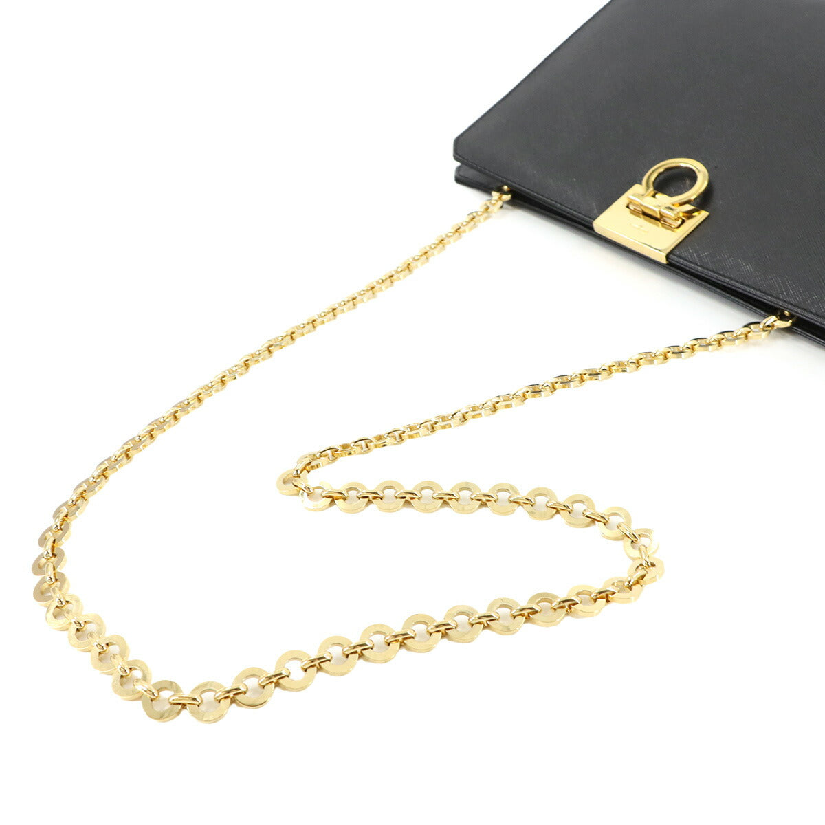 Gancini Chain Shoulder Bag Leather Black 21 8753