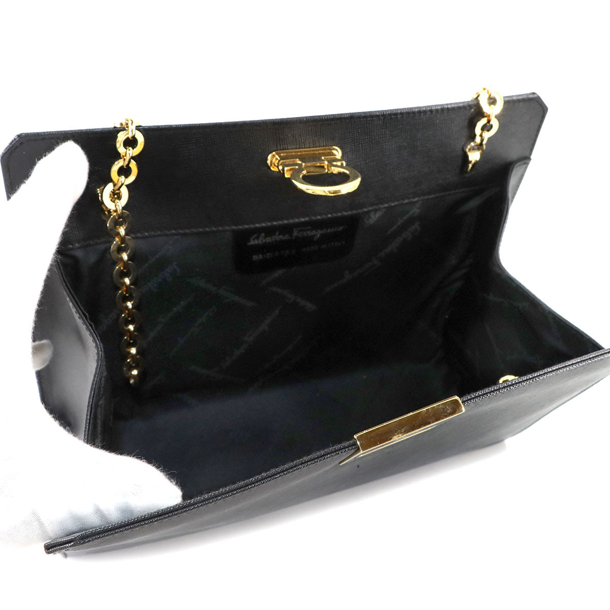 Gancini Chain Shoulder Bag Leather Black 21 8753