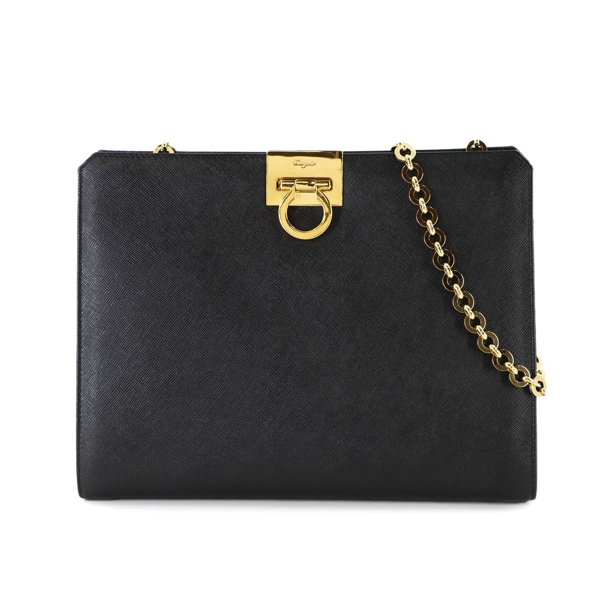 Gancini Chain Shoulder Bag Leather Black 21 8753