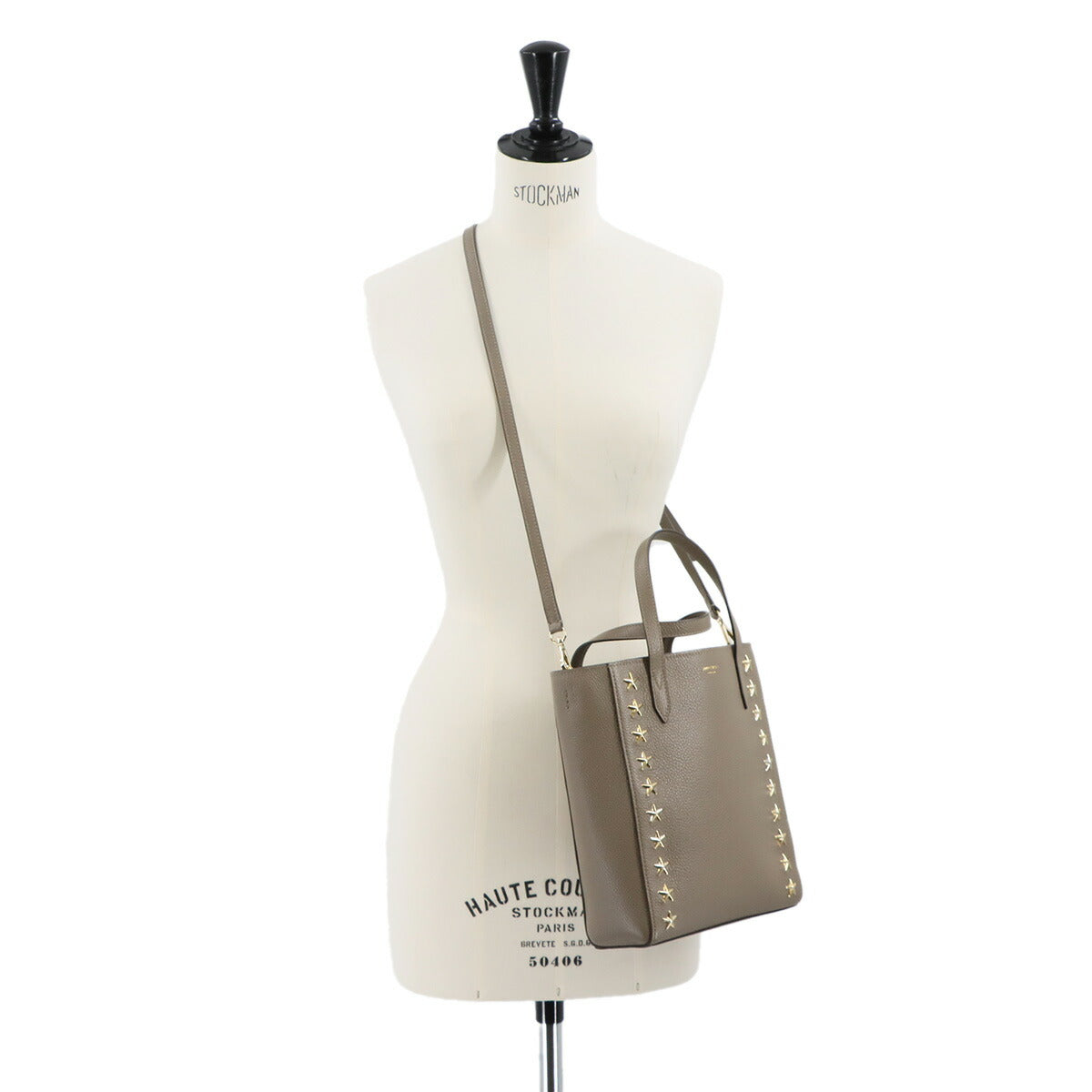 BRIA 2way Tote Shoulder Bag Leather Beige Star Studs