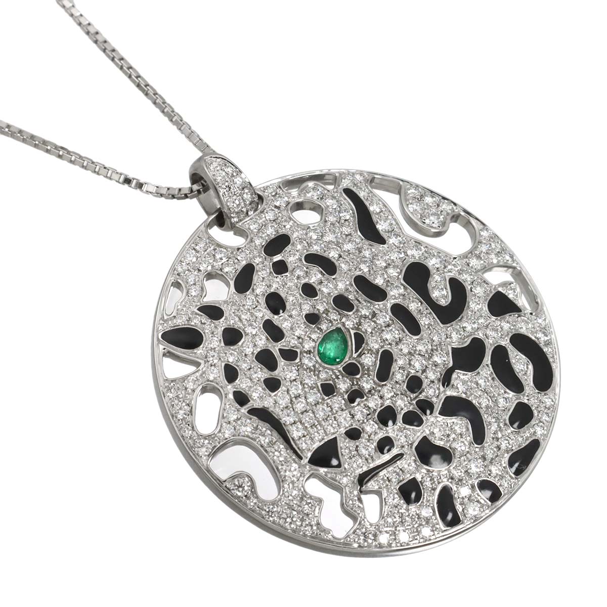 Diamond 2.47ct Emerald 0.113ct Necklace 18K WG White Gold 750 90312469