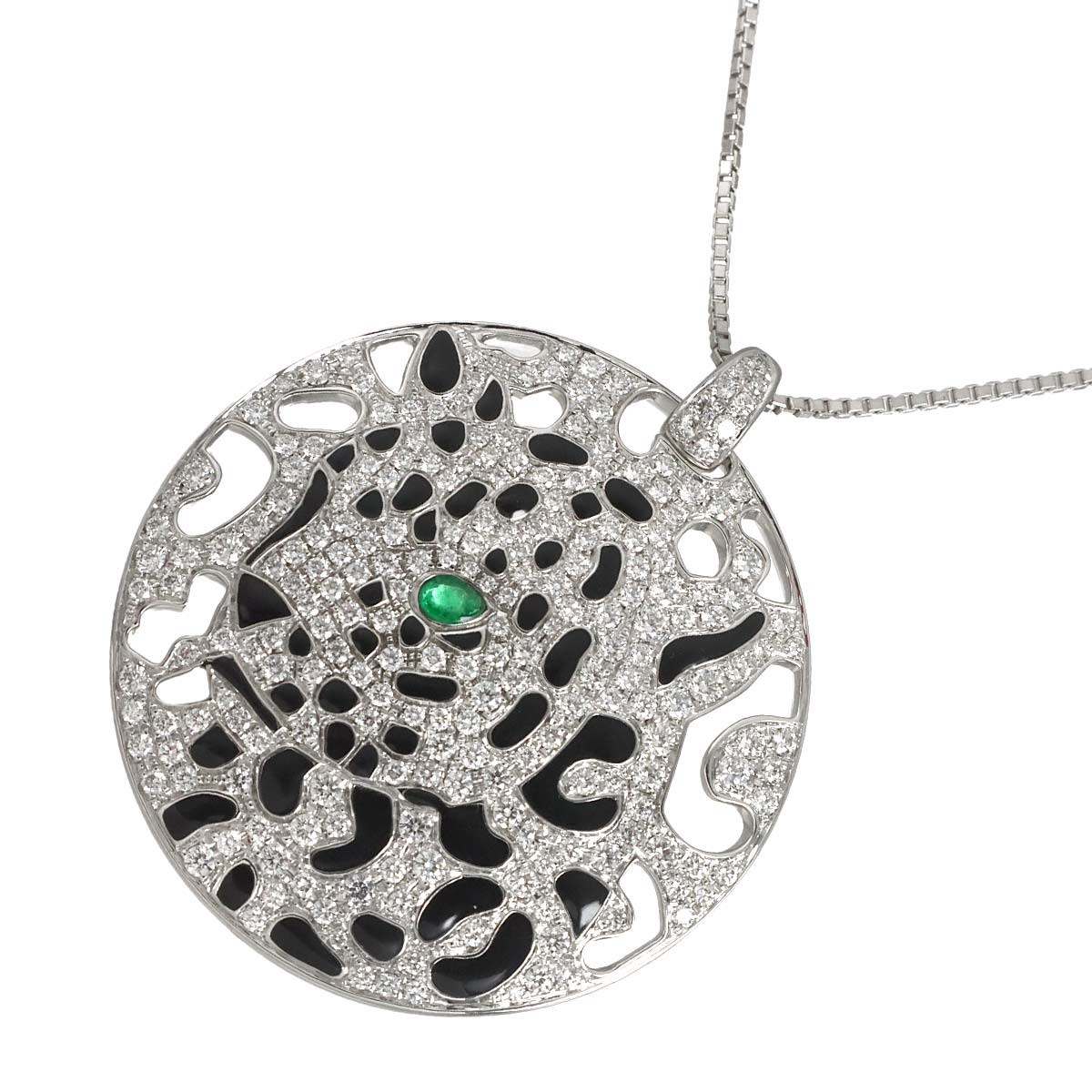 Diamond 2.47ct Emerald 0.113ct Necklace 18K WG White Gold 750 90312469