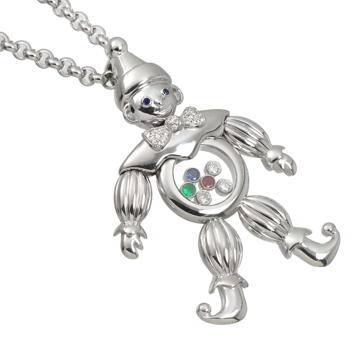 Happy Diamond clown Multi Stone Necklace 18K WG 750
