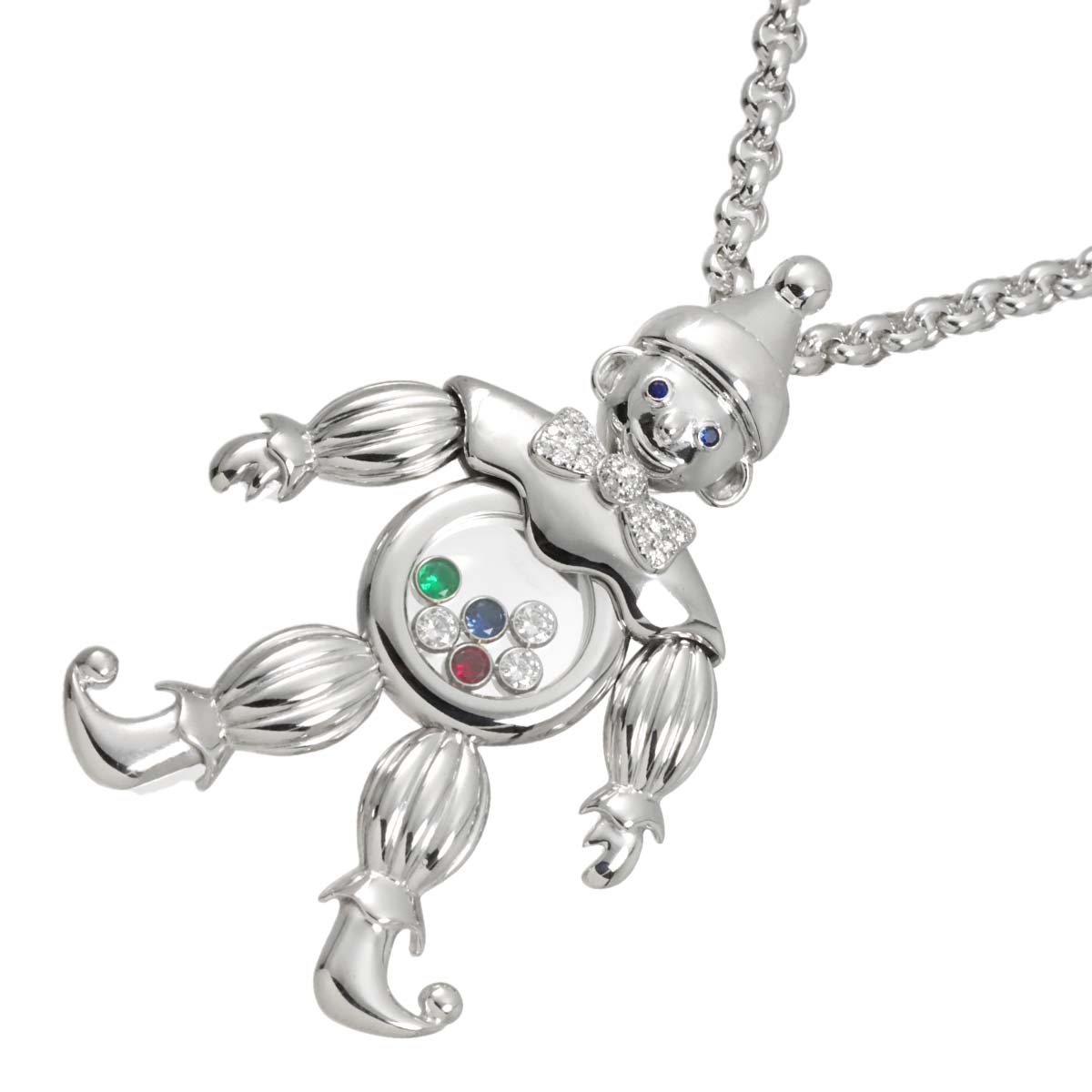 Happy Diamond clown Multi Stone Necklace 18K WG 750