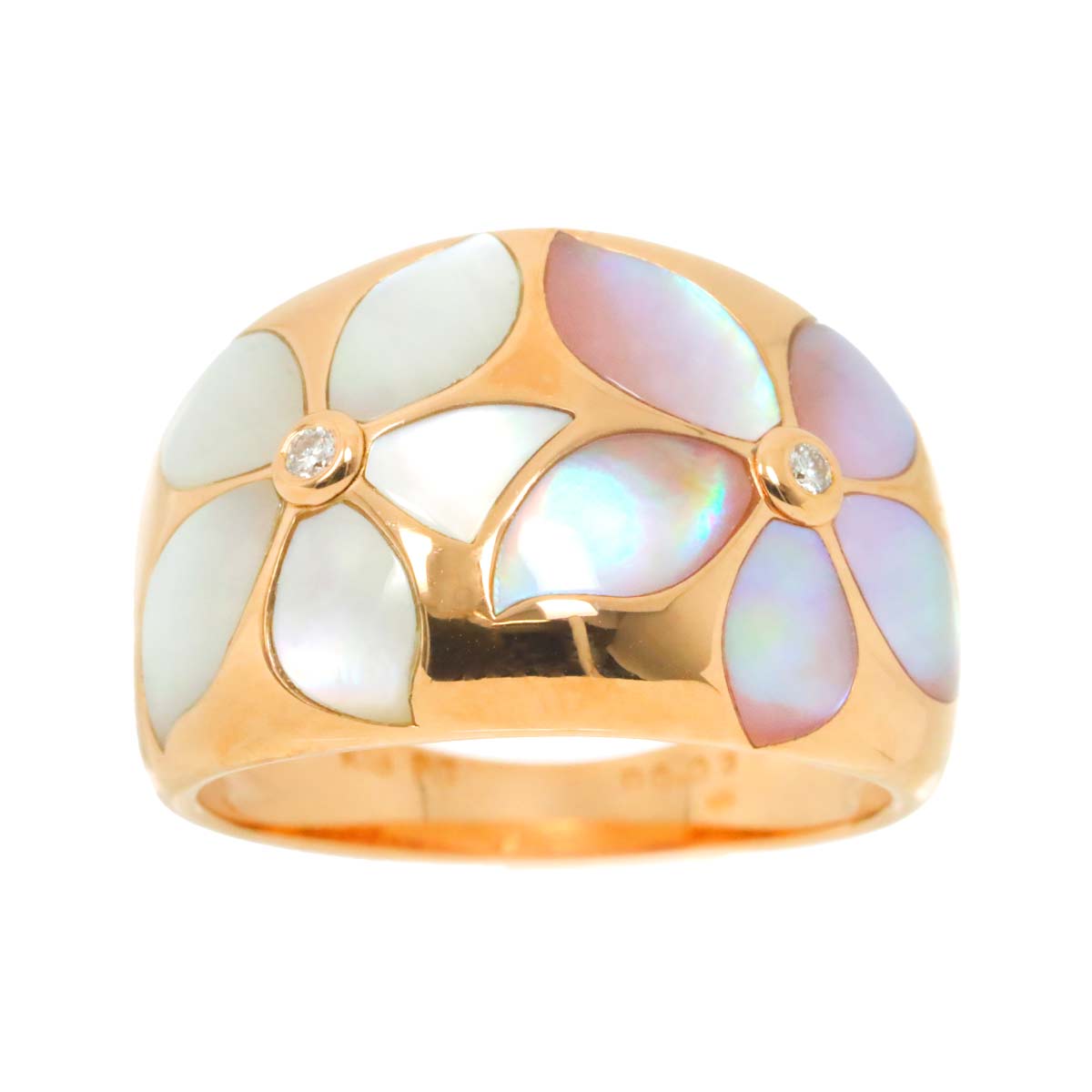 Shell Diamond 0.03ct Ring 18K PG Pink Gold 750 Size6.75(US)