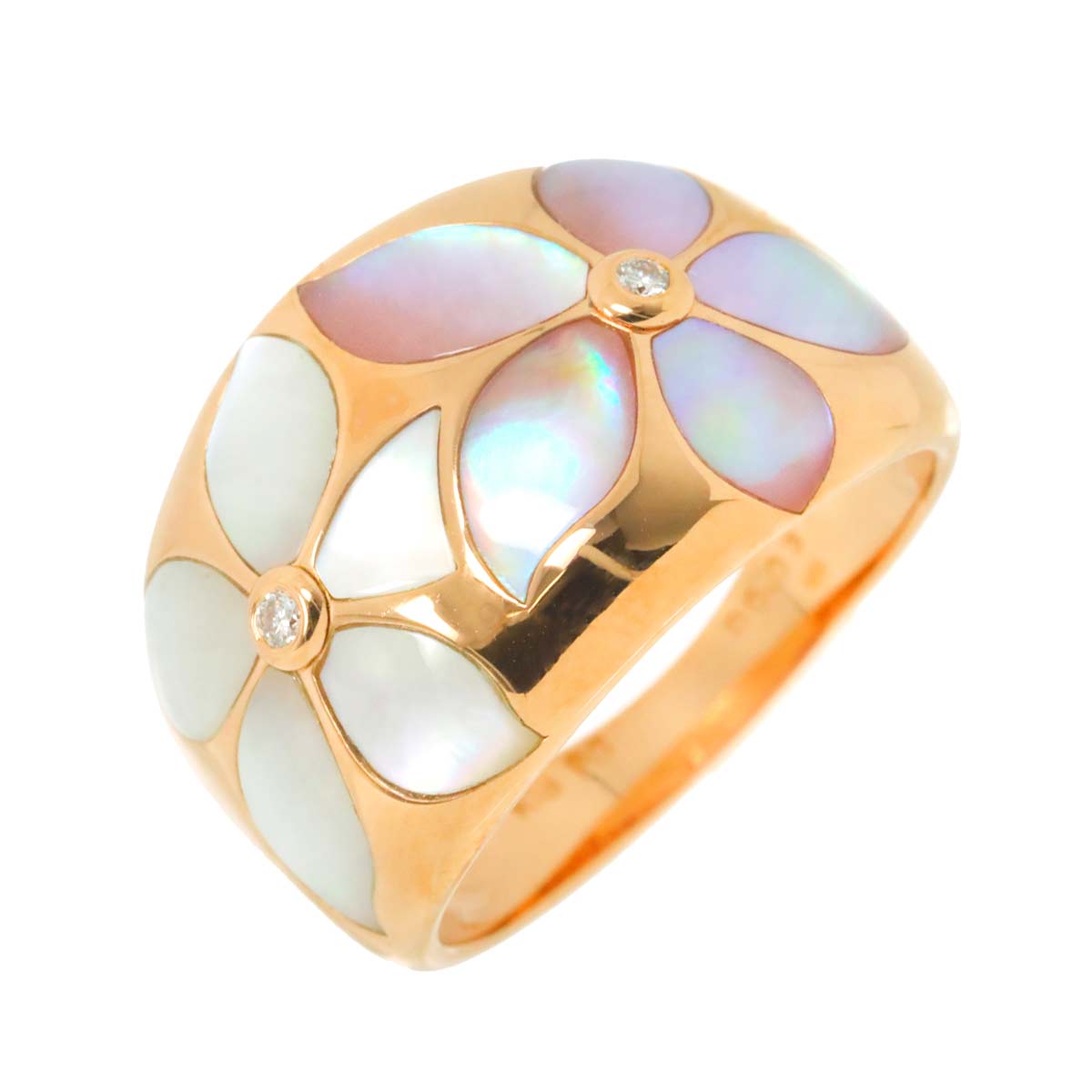 Shell Diamond 0.03ct Ring 18K PG Pink Gold 750 Size6.75(US)