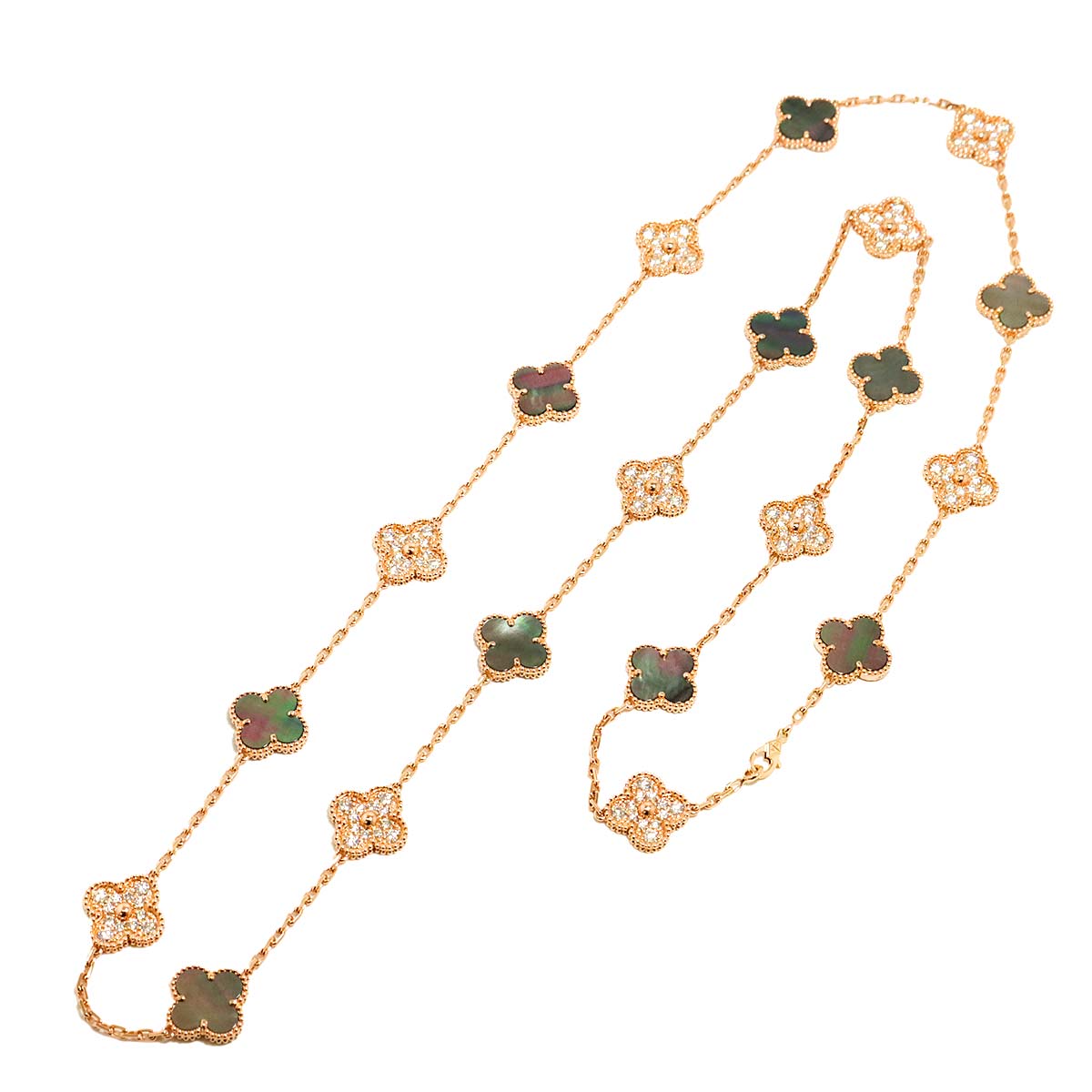 Vintage Alhambra 20P MOP Diamond Necklace 18K PG 750