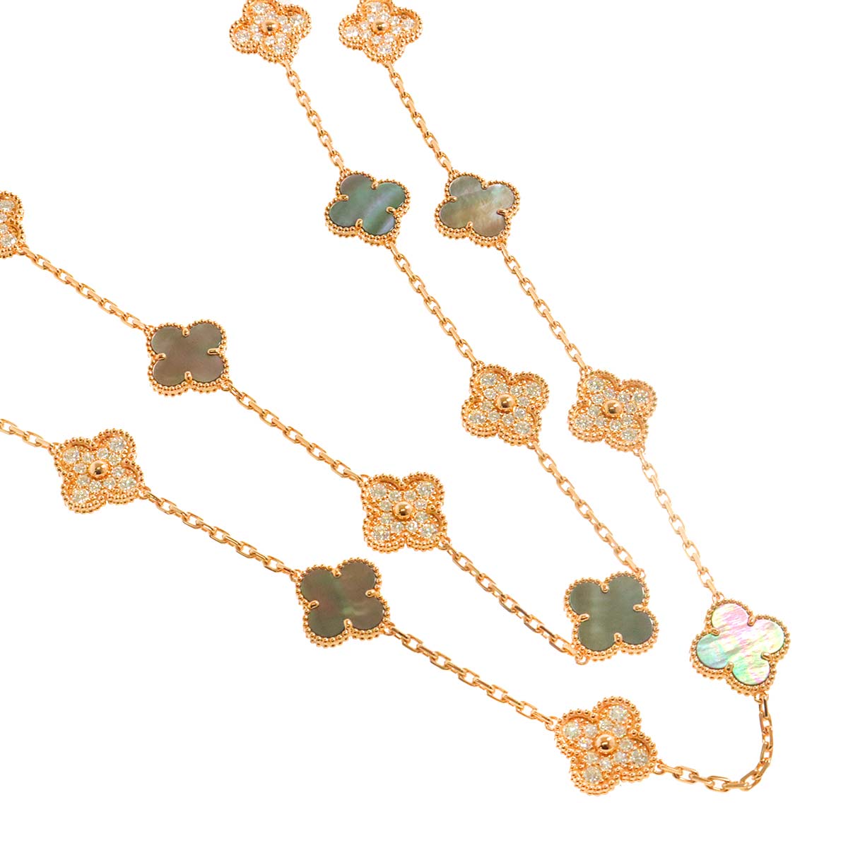 Vintage Alhambra 20P MOP Diamond Necklace 18K PG 750