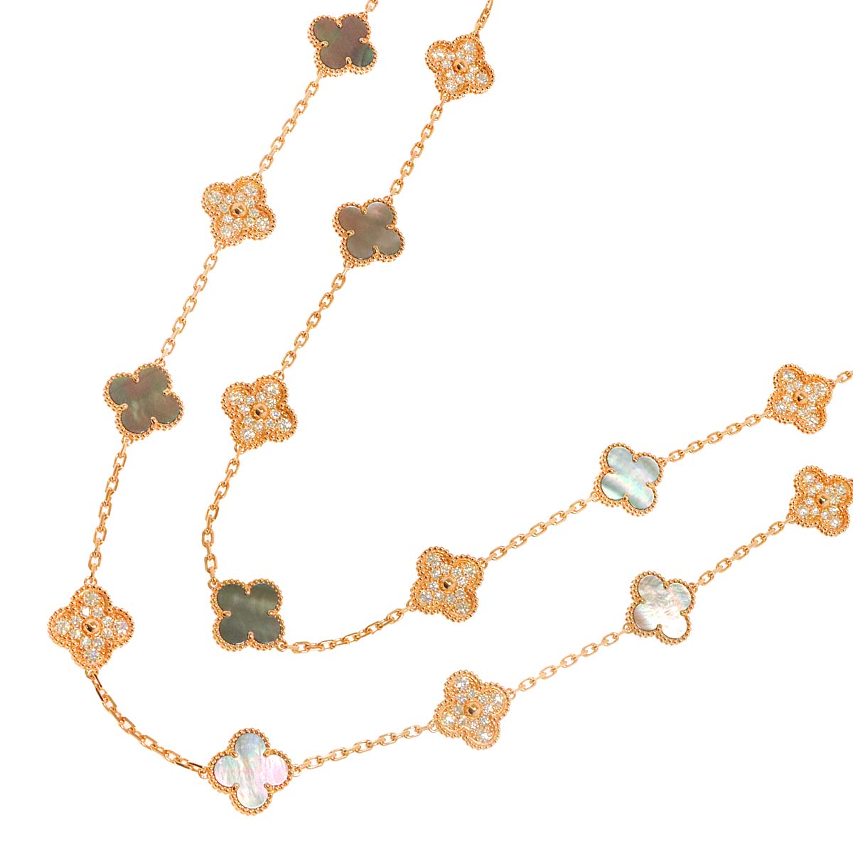 Vintage Alhambra 20P MOP Diamond Necklace 18K PG 750