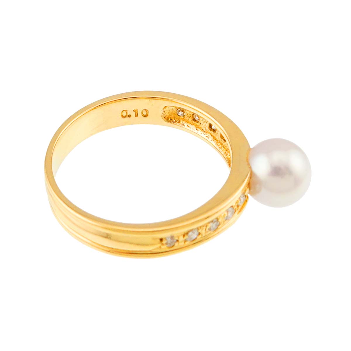 Akoya pearl 6.3mm Diamond 0.10ct Ring 18K YG 750 5.25(US)