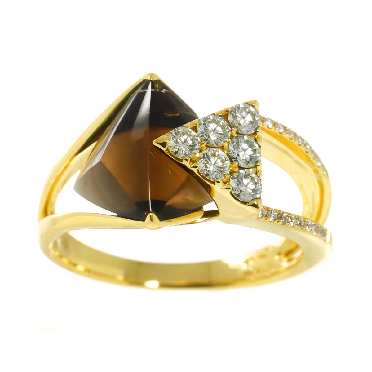 Quartz Diamond 0.55ct Ring 18K YG 750 Size:10.25(US)