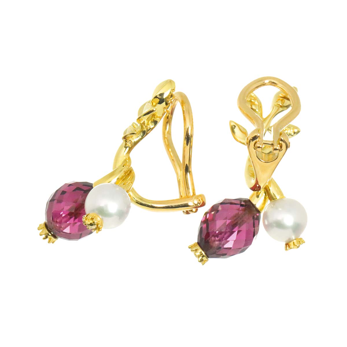 Akoya Pearl 5.2mm Garnet Earrings Clip on 18K YG 750