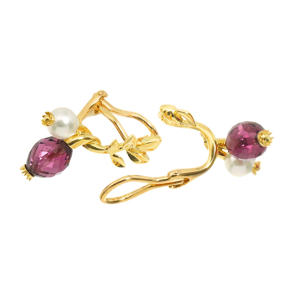 Akoya Pearl 5.2mm Garnet Earrings Clip on 18K YG 750