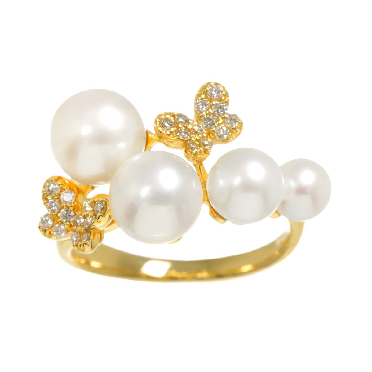 Akoya Pearl 7.0-4.6mm Diamond 0.13ct Ring 18K 750 5.25US