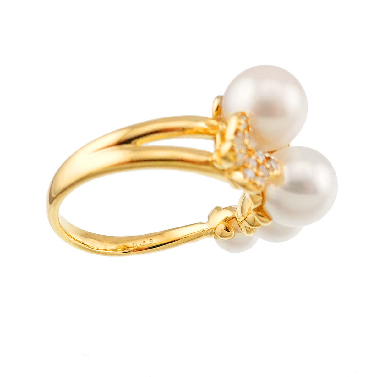 Akoya Pearl 7.0-4.6mm Diamond 0.13ct Ring 18K 750 5.25US