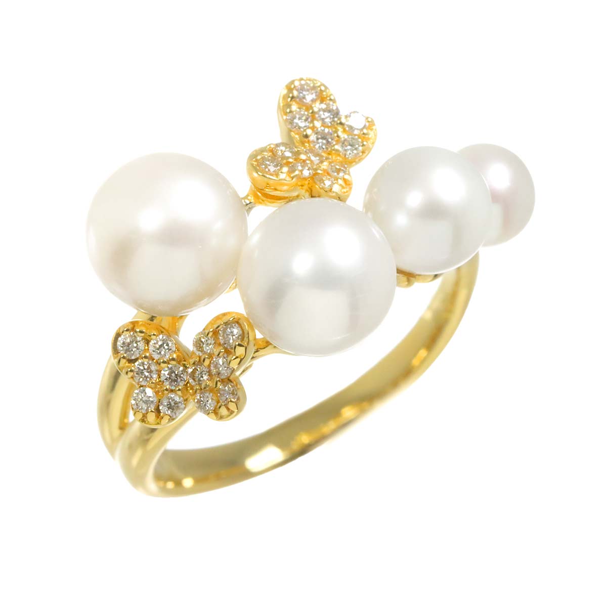 Akoya Pearl 7.0-4.6mm Diamond 0.13ct Ring 18K 750 5.25US