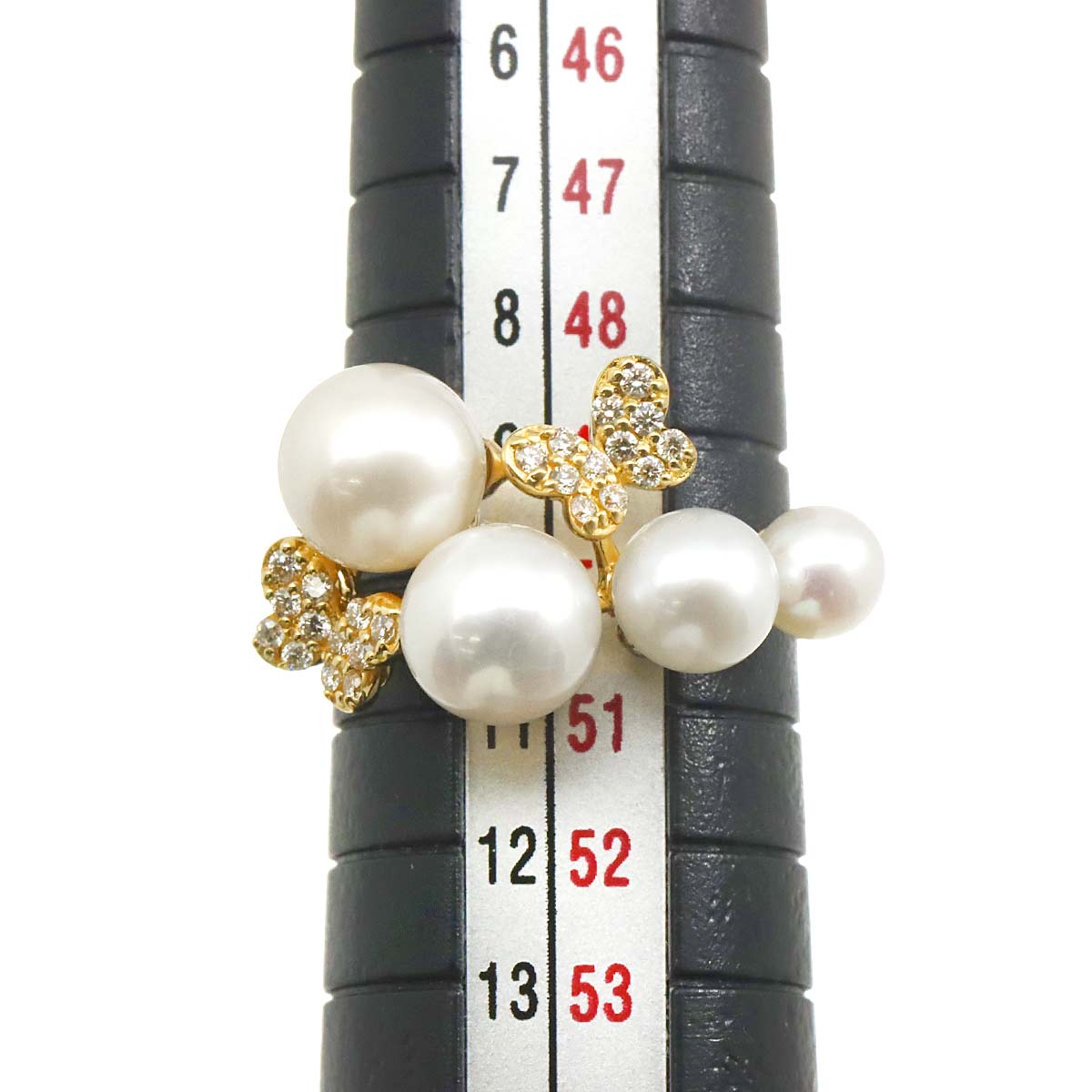 Akoya Pearl 7.0-4.6mm Diamond 0.13ct Ring 18K 750 5.25US