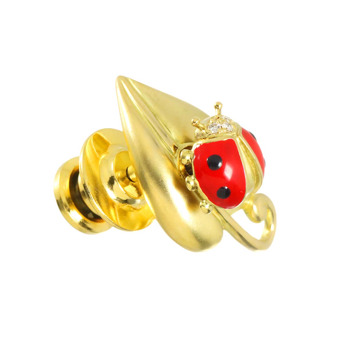 Ladybug Diamond 0.02ct Enamel Brooch 18K YG 750