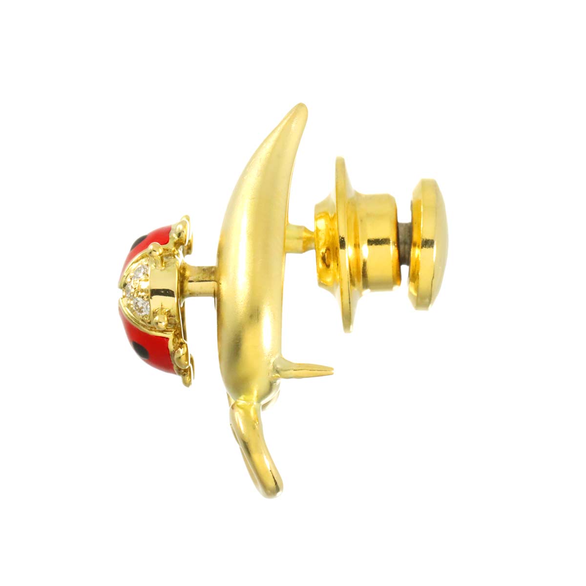 Ladybug Diamond 0.02ct Enamel Brooch 18K YG 750